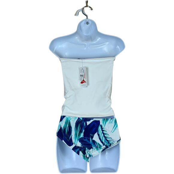 Rachel Roy Blue Bikini Bottom Tropical LARGE Hipster Modest Brief Palm Tree NEW - Picture 5 of 8